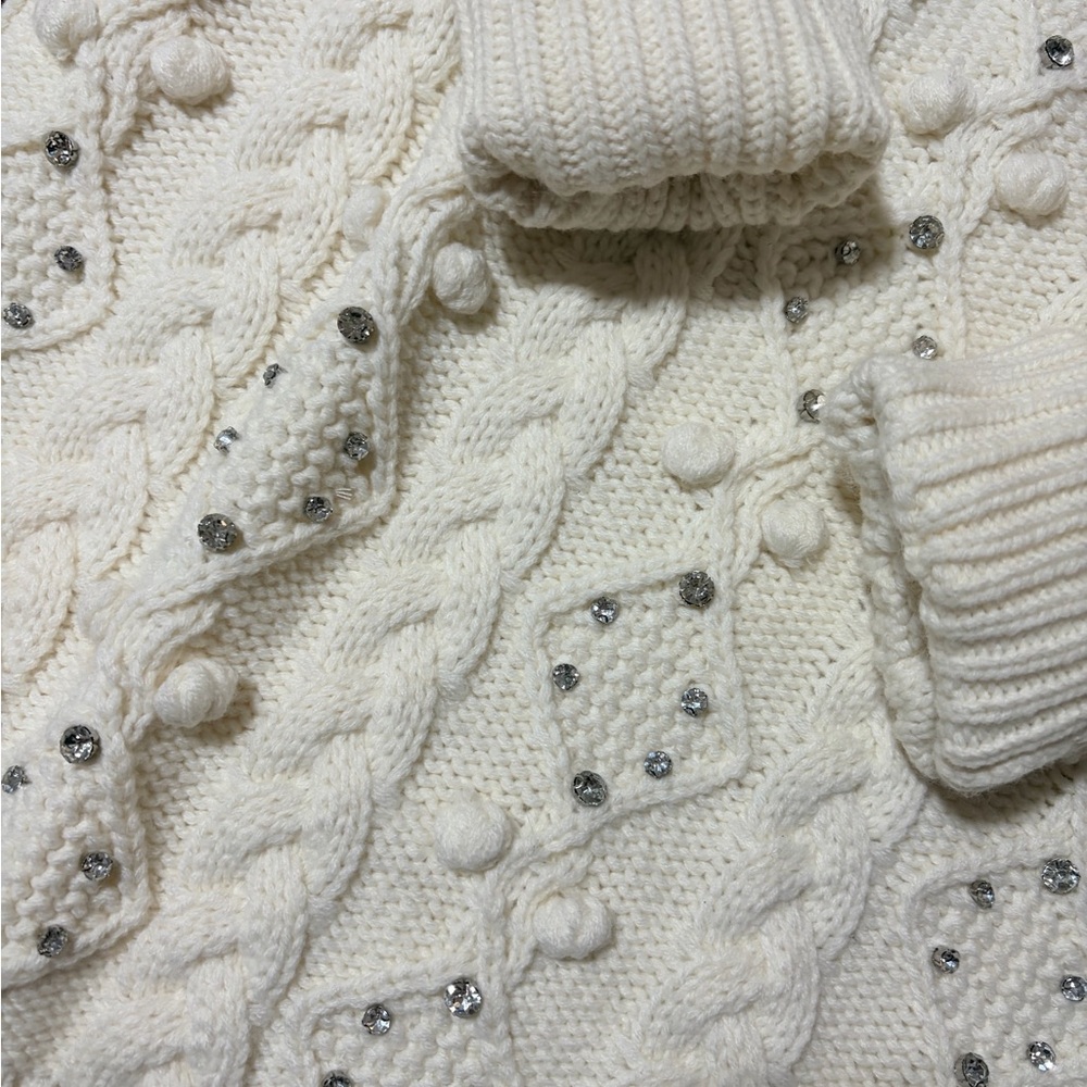 Retrofete Cream Cable Knit Sweater with Embellishments
